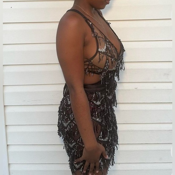 Black Sequined Mini Dress - Picture 2 of 5